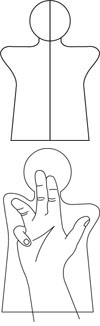 Выкройка и расположение пальцев в вязанной кукле-перчатке